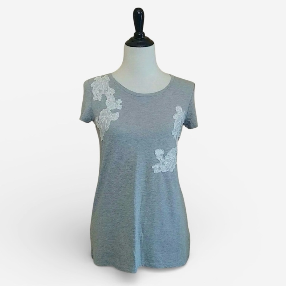 Heather Gray & White Lace T-Shirt Top Soft Jersey DownEast Modcloth Boho Fairy